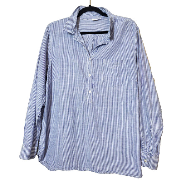 GAP Womens XL Shirt Top 100% Cotton Striped Long Sleeve Popover Preppy Beach - Picture 1 of 8